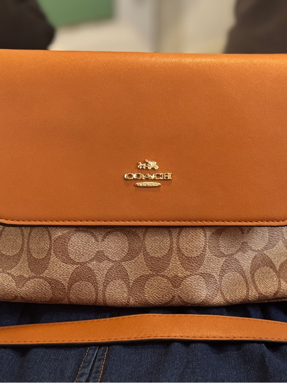 Coach Two-Tone Signature Canvas & Orange Leather Crossbody